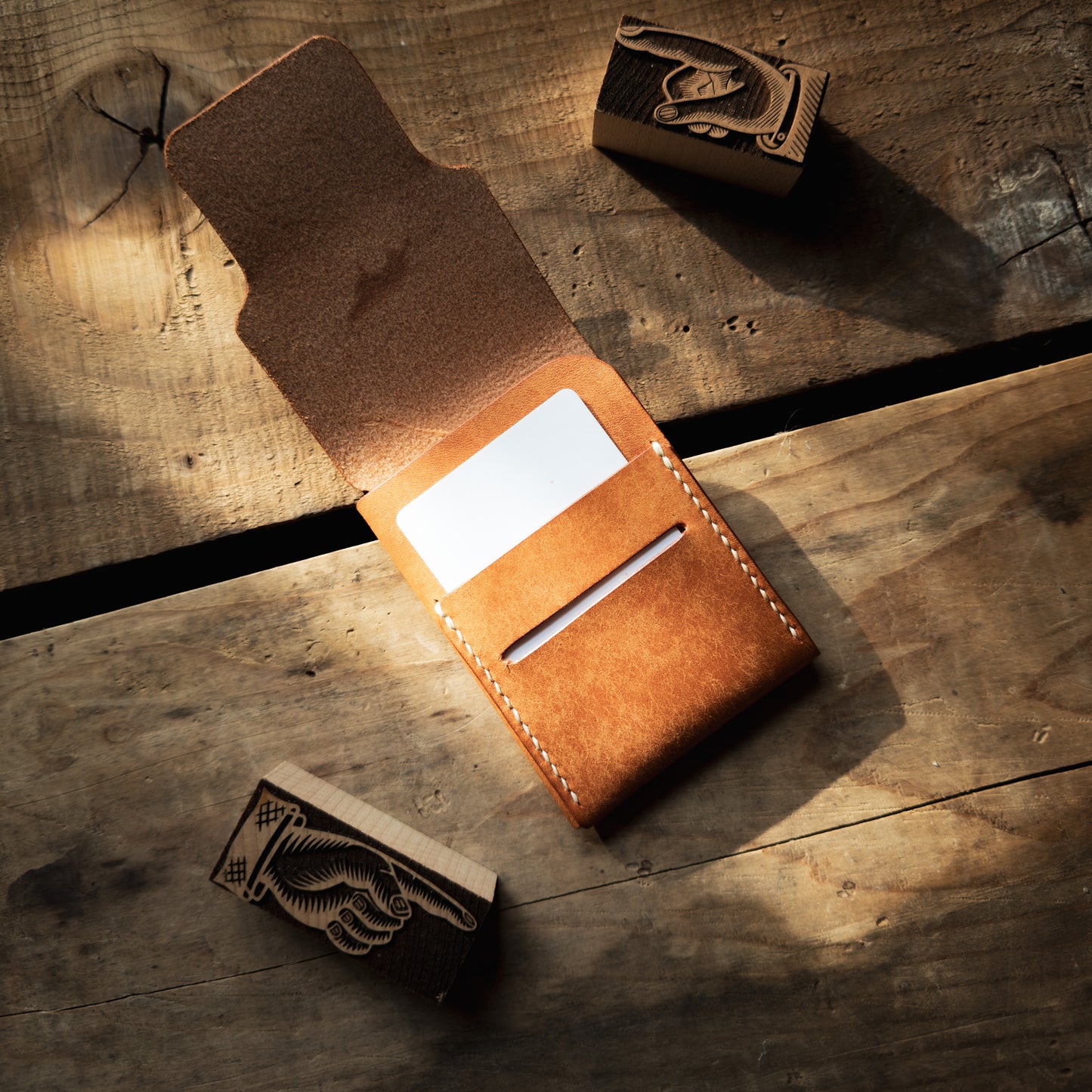 Buck wallet with open flap in Olmo Pueblo