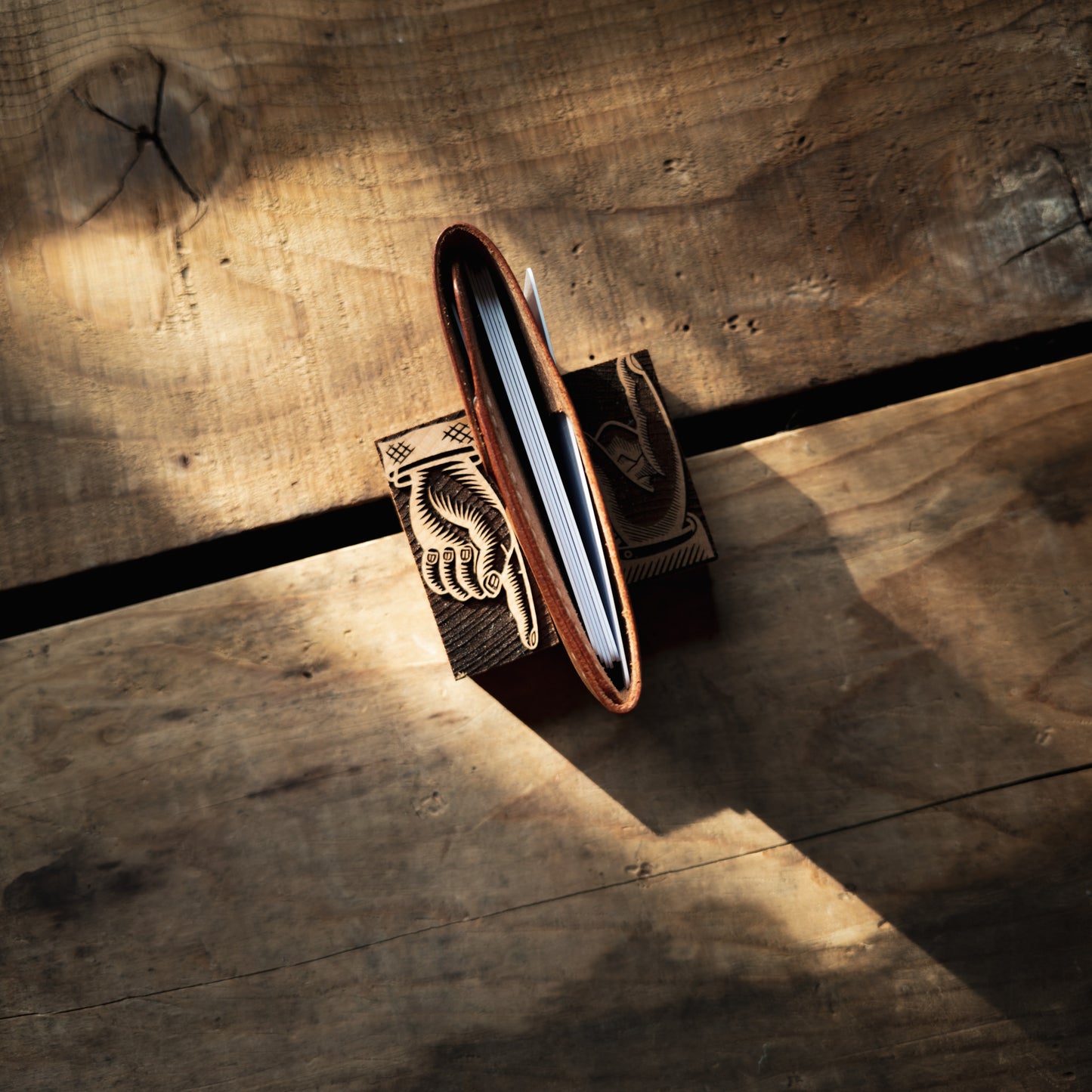 Side view of Buck minimalist wallet in Olmo Pueblo