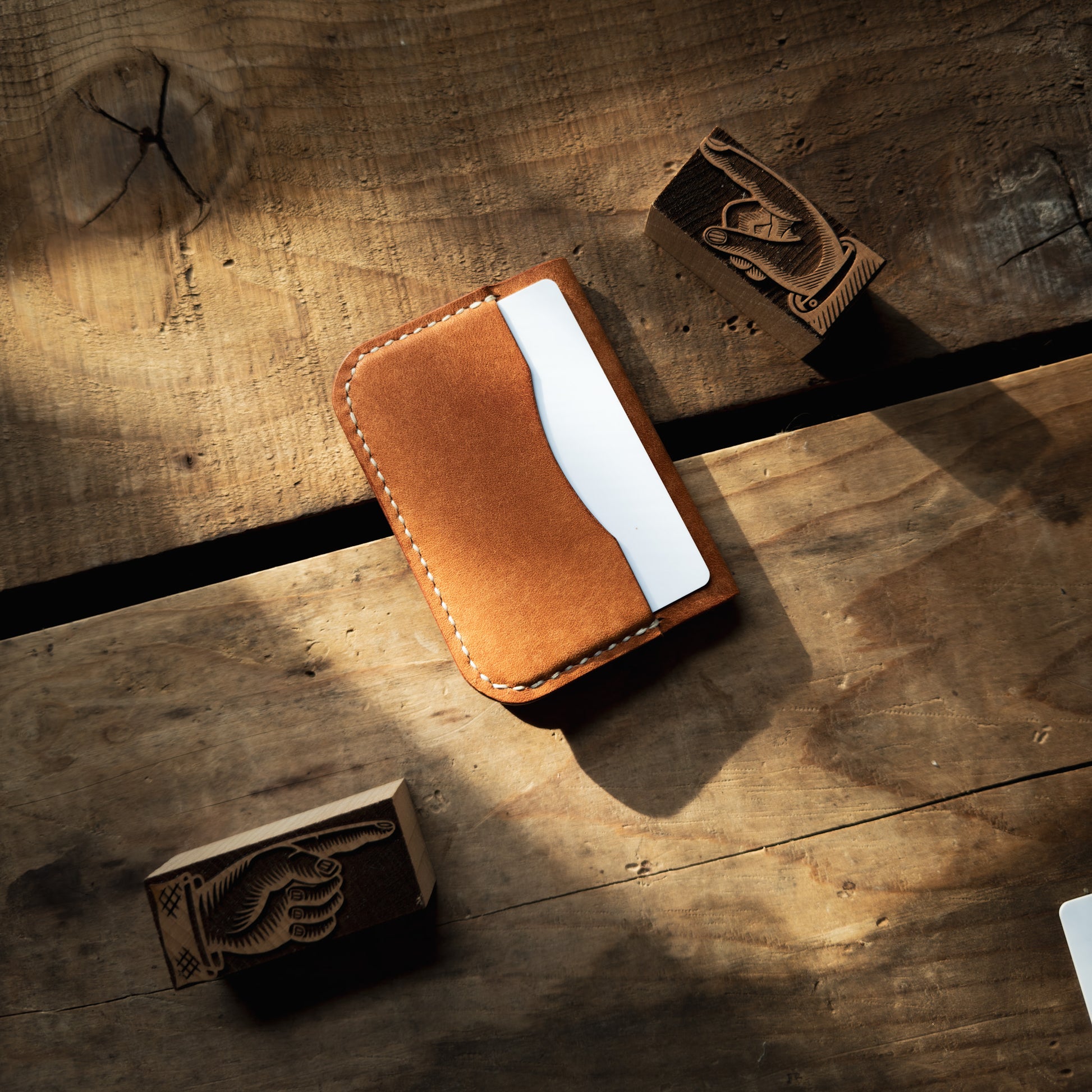 Back of Maggie minimalist bifold wallet in Olmo Pueblo